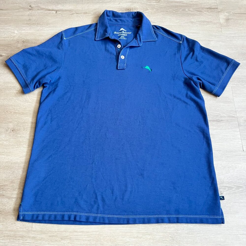 Tommy Bahama Island Zone Polo Mens Medium Blue Pima Cotton